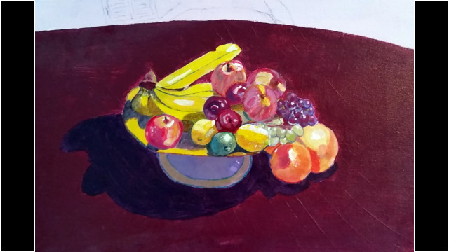 "Fruit Bowl"
Acrylic with gloss medium on canvas
12" x 18"
Fall 2006 Fruit Bowl