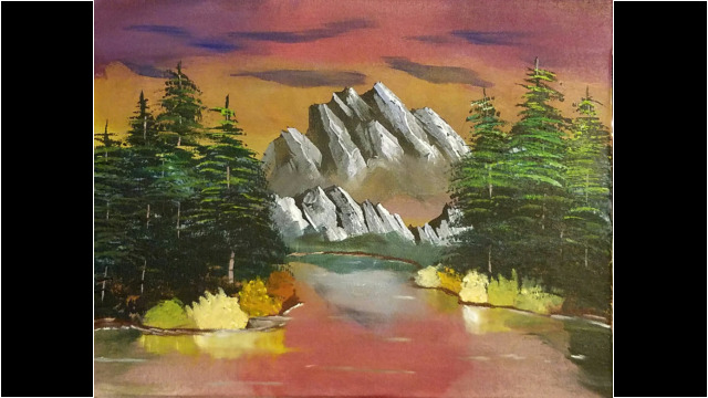 Mountain at Sunset, Acrylic on Canvas, 10 3/4" x 13 3/4" Mountain at Sunset